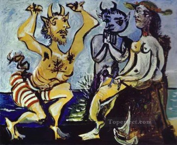 young people laughing Painting - Young Faun Playing a Serenade to a Young Girl 1938 Pablo Picasso